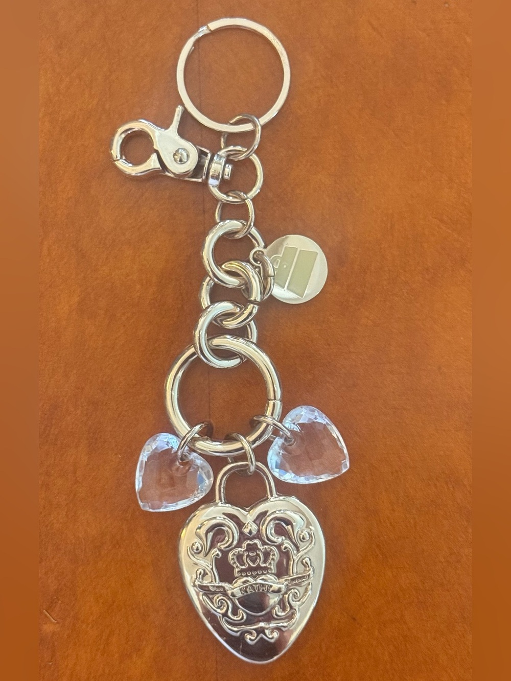 Vintage Kathy Van Zeeland Silver Tone Heart Charm Keychain & Purse Charm